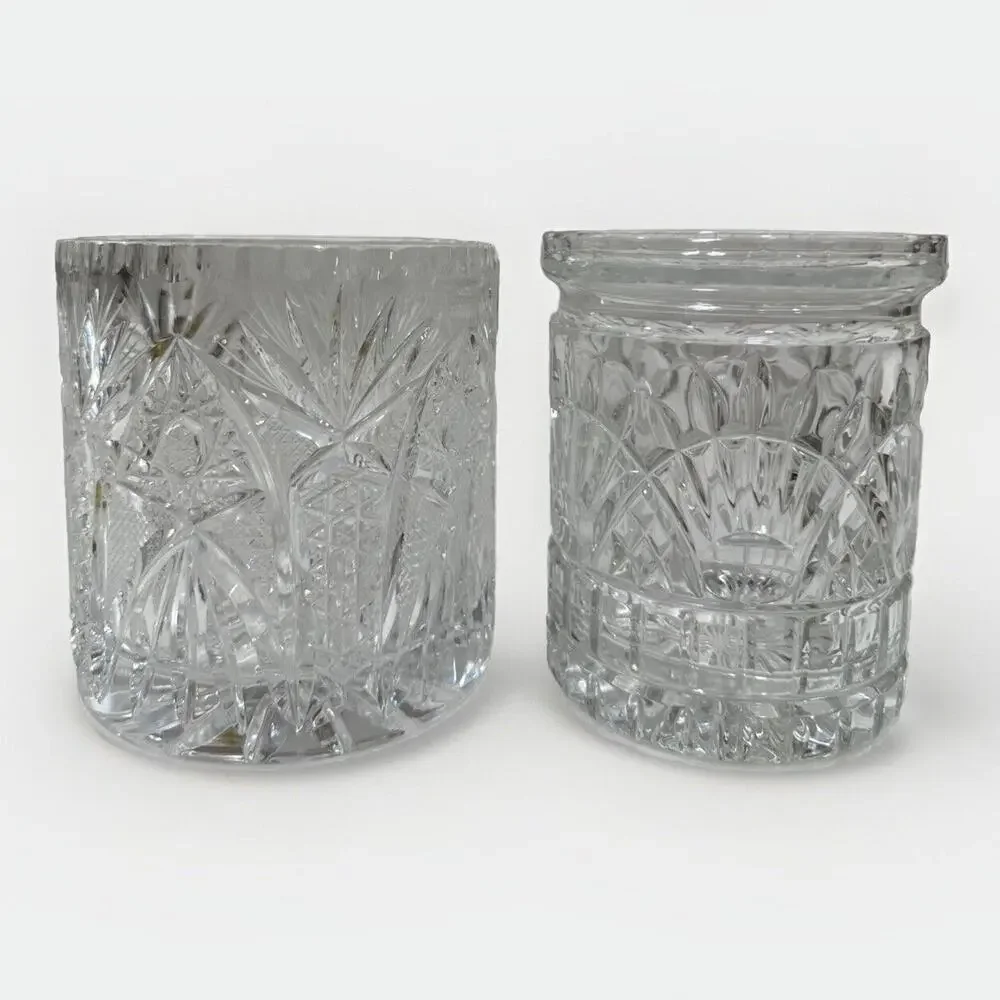 Pair Crystal Clear Industries 24% Lead Crystal Jar - Edinburgh Pattern 5” Star